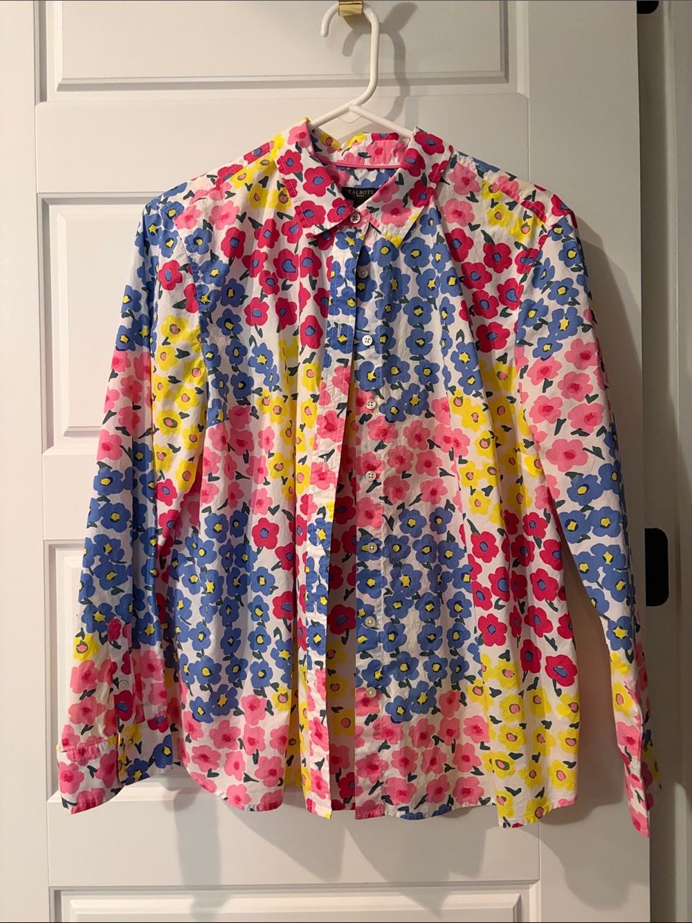 Talbots Girls Floral Button-Down Shirt in Pink, Blue & Yellow